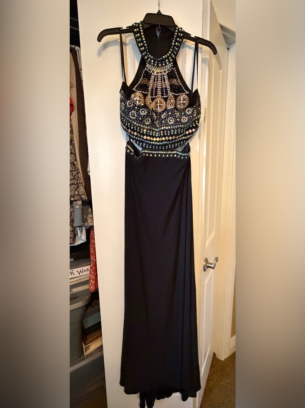 Black Evening Gown with Beaded Embellished Bodice